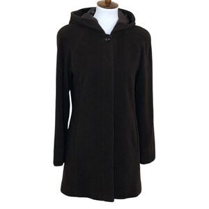 Cole Haan Chocolate Brown Wool Cashmere Blend Hooded Coat Size 2